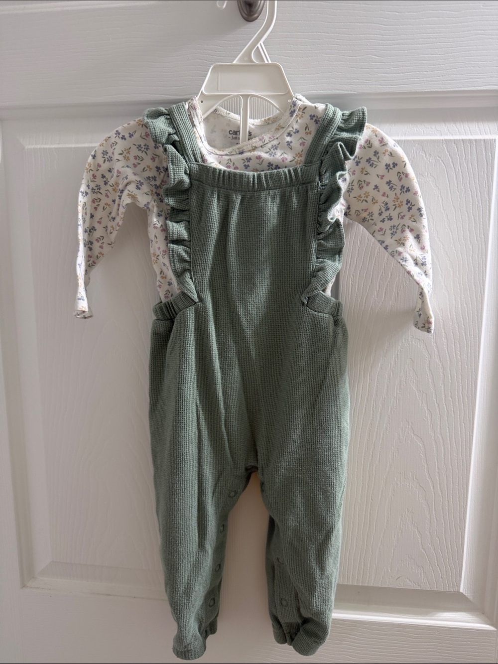 Baby Ruffle-Strap Overalls in Sage Green by Carter's